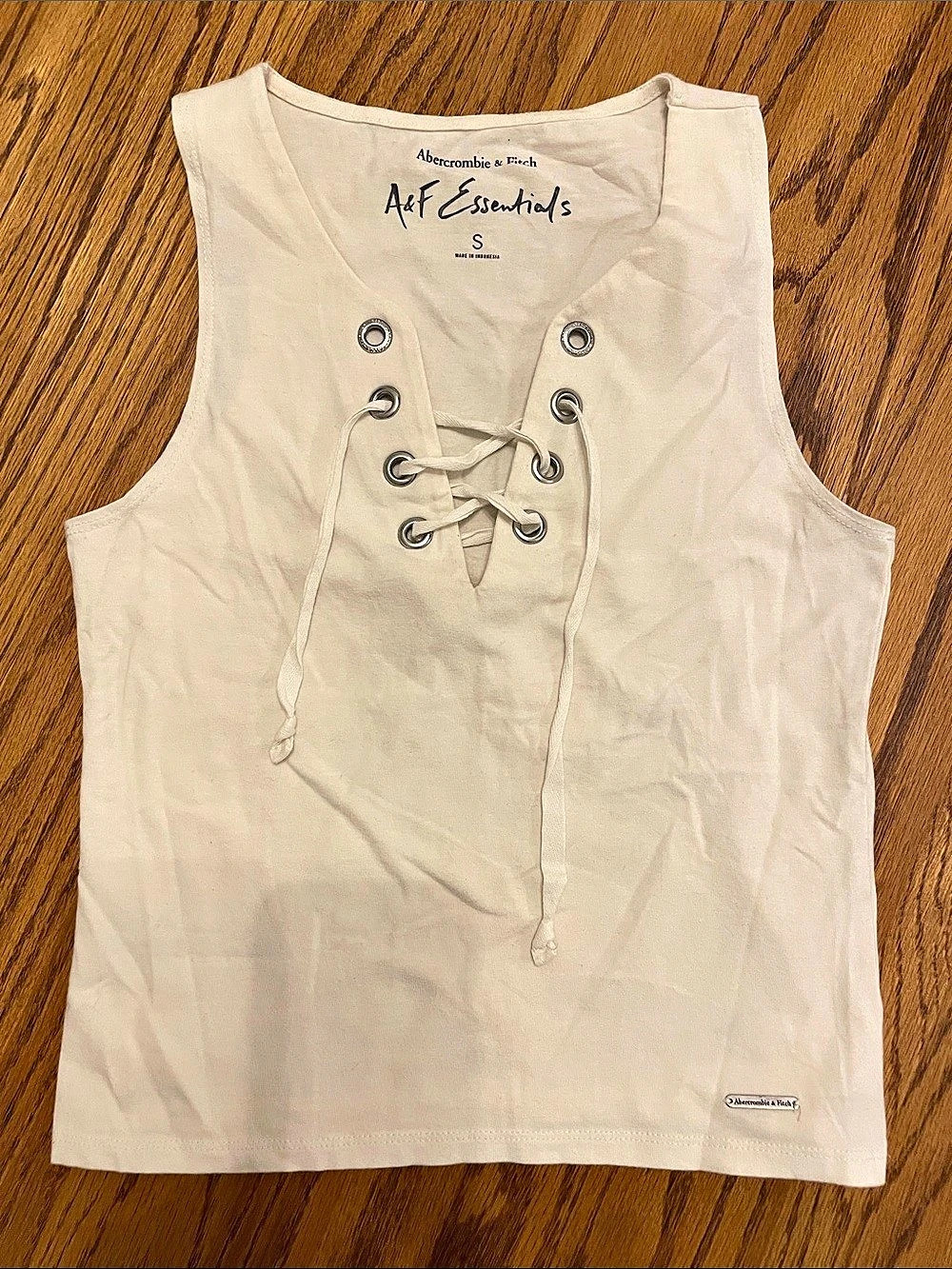 Abercrombie & Fitch A&F Essentials Lace-Up Tank Top in Cream Small